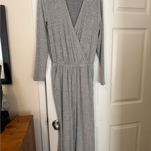 Lou & Grey Gray Long Sleeve Wrap Jumpsuit